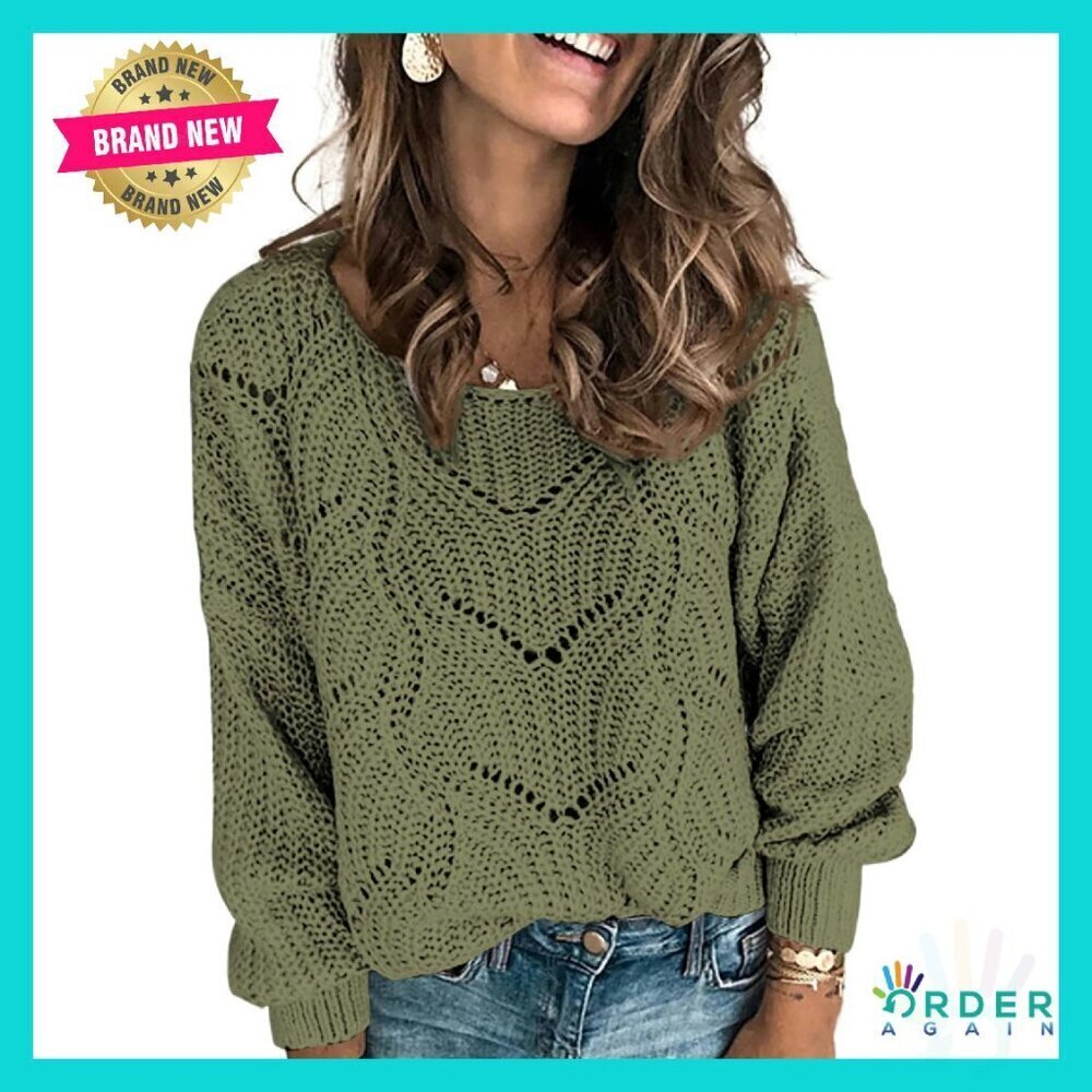 Crewneck Cable Knit Pullover Elegant Soft Hollow Design Loose Fit Sweater